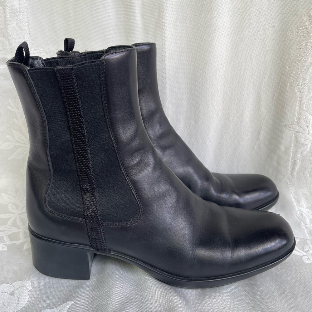 Prada Black Leather Chelsea Ankle Boots